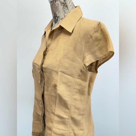HAROLD’S Tan linen lace front‎ blouse size M. - Picture 3 of 12